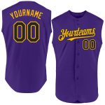 Personalized Purple Black-Gold Authentic Sleeveless Baseball Jersey Team Custom Name and Number