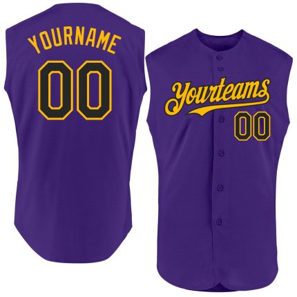 Personalized Purple Black-Gold Authentic Sleeveless Baseball Jersey Team Custom Name and Number