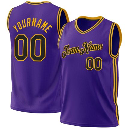 Personalized Purple Black-Gold Authentic Throwback Basketball Jersey