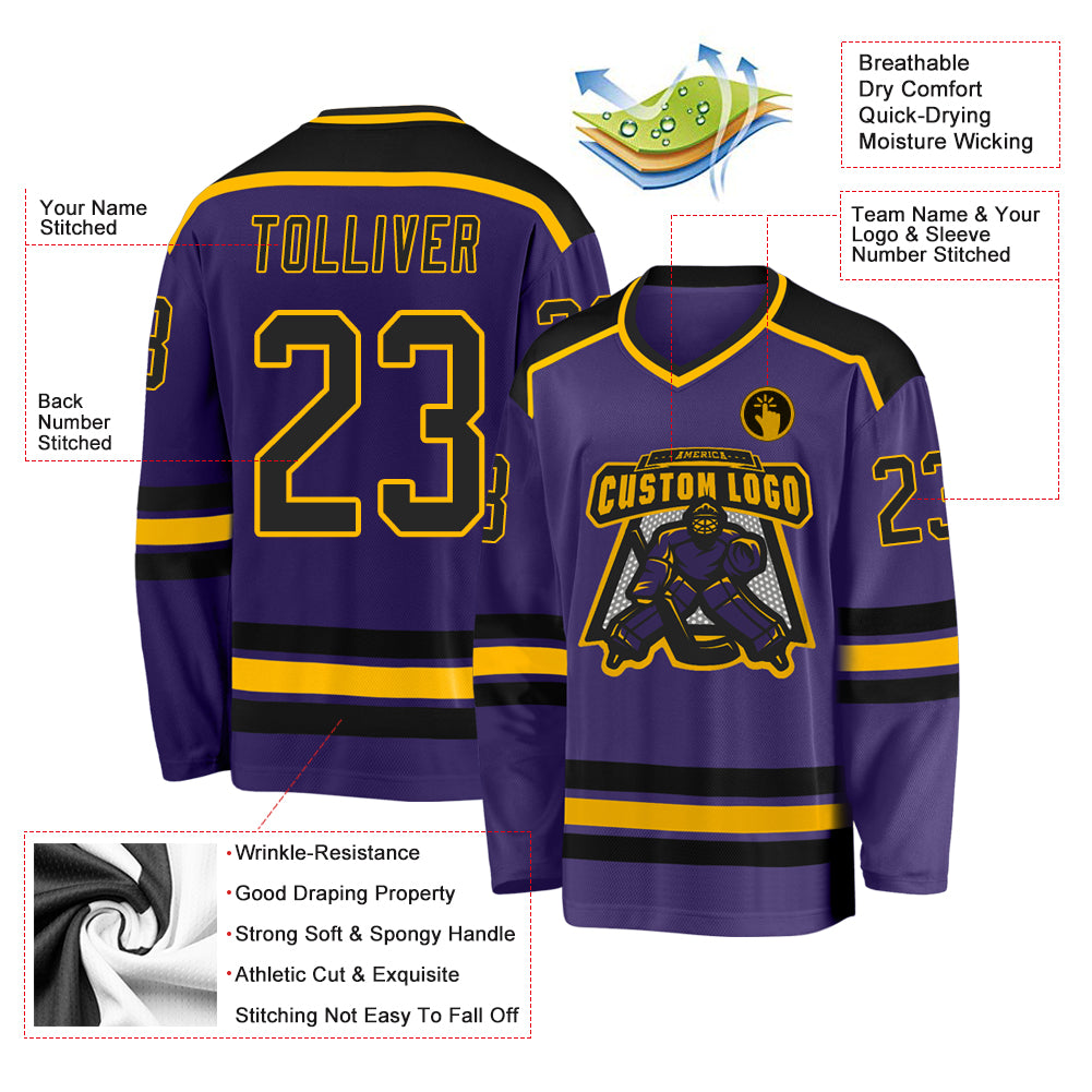 Personalized Purple Black-Gold Hockey Jersey Personalized Purple Black-Gold Hockey Jersey - Image 3
