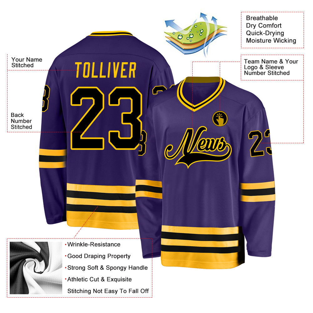 Personalized Purple Black-Gold Hockey Jersey Team Custom Name and Number Personalized Purple Black-Gold Hockey Jersey Team Custom Name and Number - Image 2