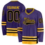Personalized Purple Black-Gold Hockey Jersey Team Custom Name and Number