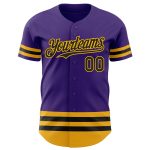 Personalized Purple Black-Gold Line Authentic Baseball Jersey Team Custom Name and Number