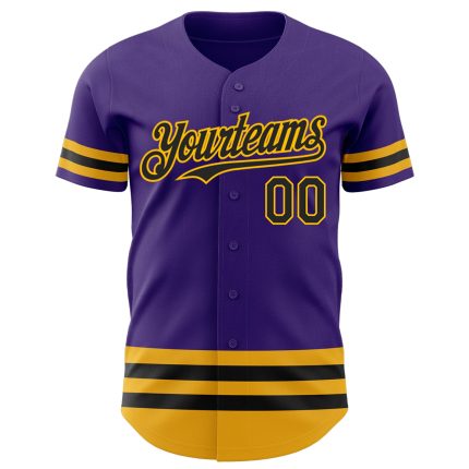 Personalized Purple Black-Gold Line Authentic Baseball Jersey Team Custom Name and Number