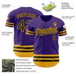 Personalized Purple Black-Gold Line Authentic Baseball Jersey Team Custom Name and Number