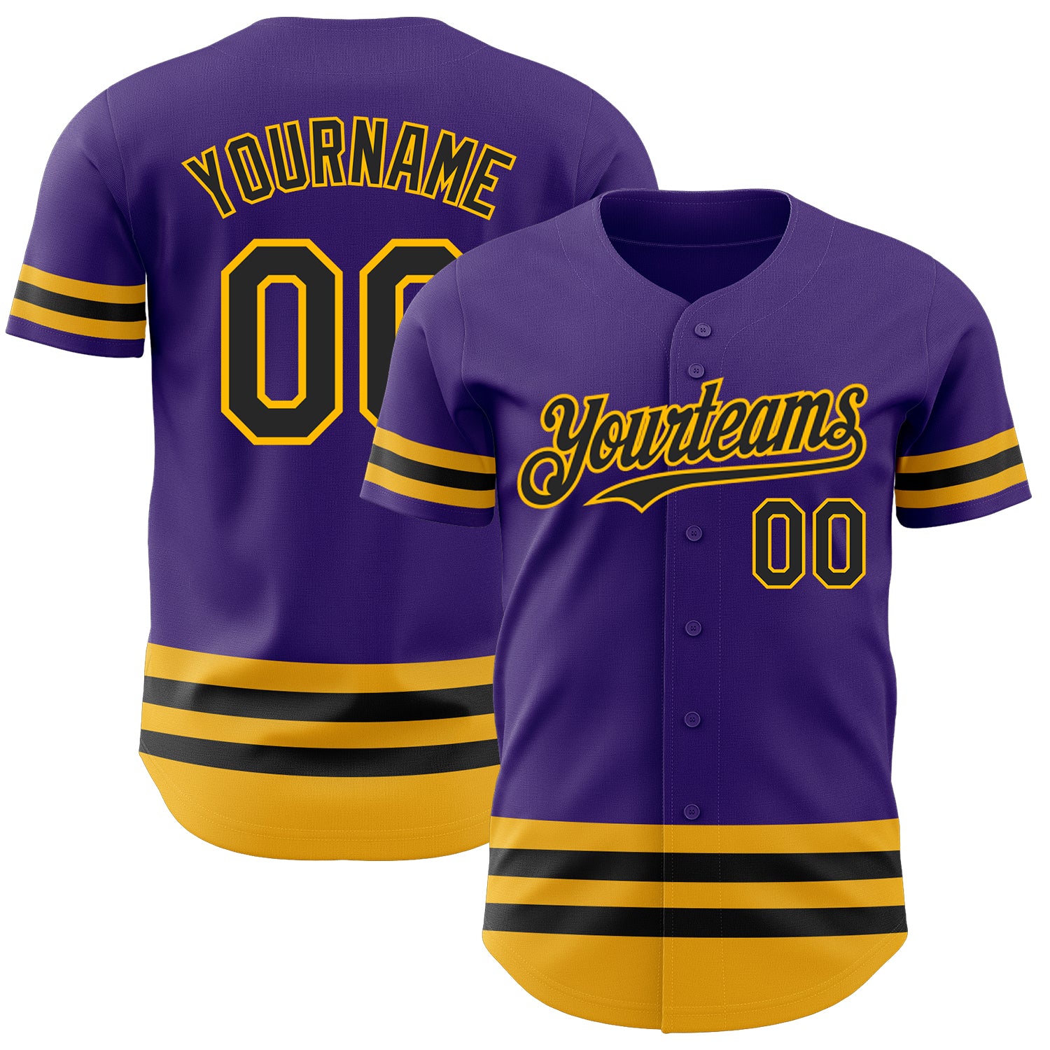 Personalized Purple Black-Gold Line Authentic Baseball Jersey Team Custom Name and Number
