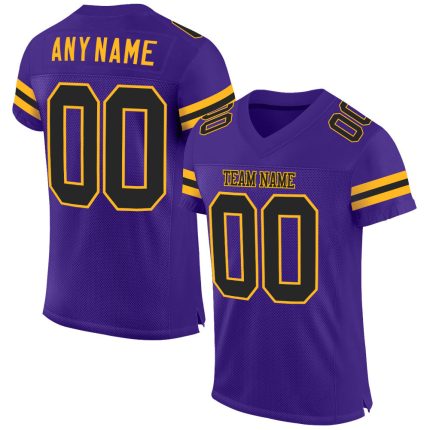 Personalized Purple Black-Gold Mesh Authentic Football Jersey Team Custom Name and Number
