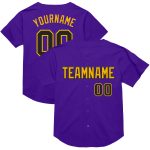 Personalized Purple Black-Gold Mesh Authentic Throwback Baseball Jersey