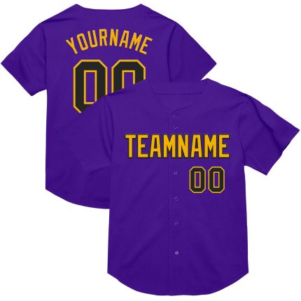 Personalized Purple Black-Gold Mesh Authentic Throwback Baseball Jersey