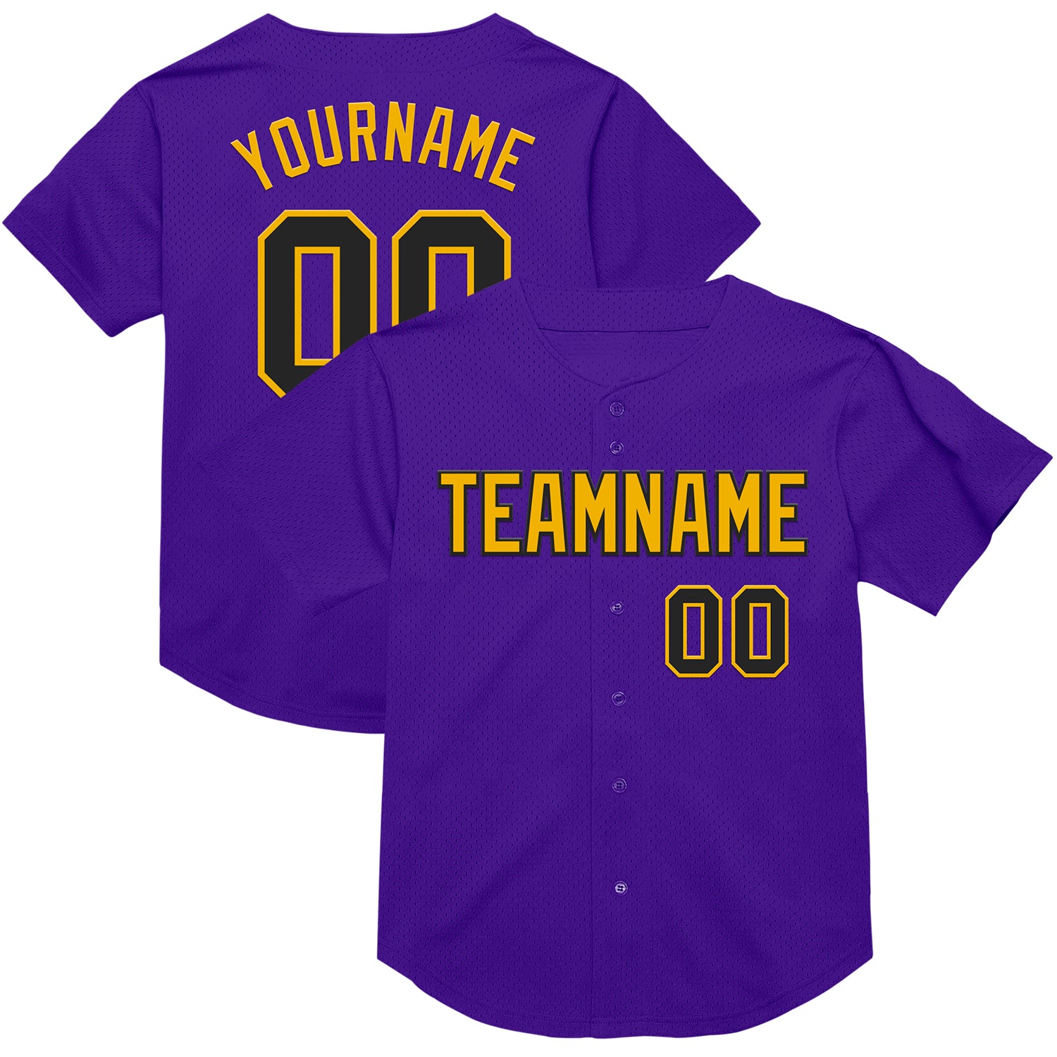 Personalized Purple Black-Gold Mesh Authentic Throwback Baseball Jersey