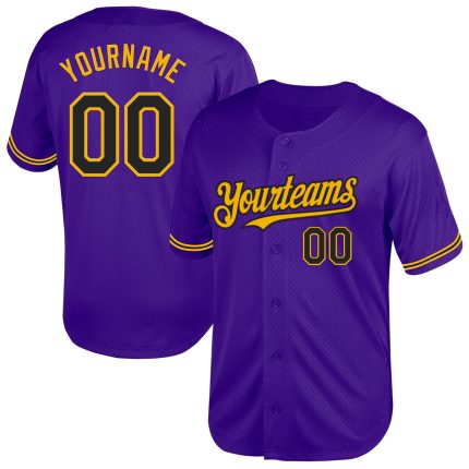Personalized Purple Black-Gold Mesh Authentic Throwback Baseball Jersey Team Custom Name and Number