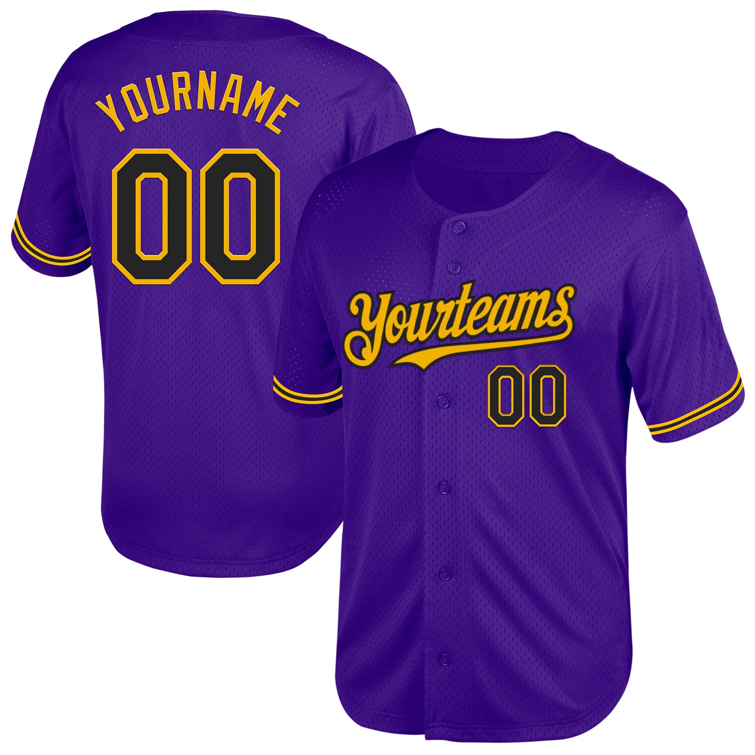 Personalized Purple Black-Gold Mesh Authentic Throwback Baseball Jersey Team Custom Name and Number
