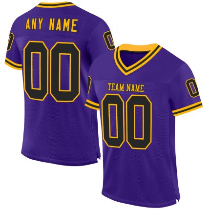 Personalized Purple Black-Gold Mesh Authentic Throwback Football Jersey Team Custom Name and Number