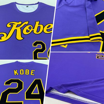Personalized Purple Black-Gold Performance T-Shirt Team Custom Name and Number