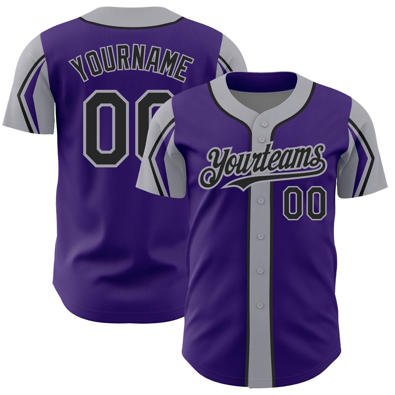 Personalized Purple Black-Gray 3 Colors Arm Shapes Authentic Baseball Jersey Team Custom Name and Number