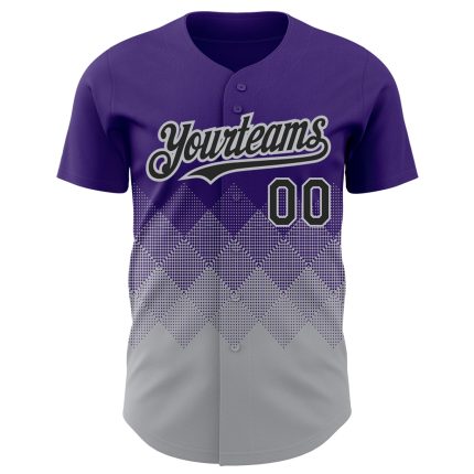 Personalized Purple Black-Gray 3D Pattern Design Gradient Square Shapes Authentic Baseball Jersey Team Custom Name and Number