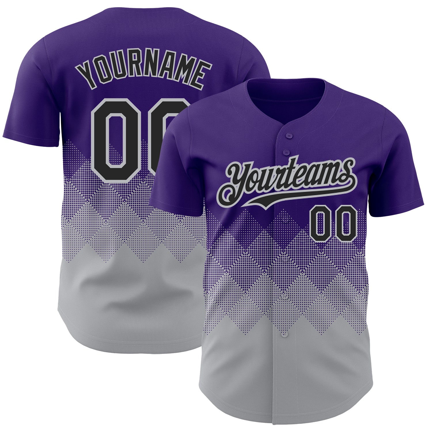 Personalized Purple Black-Gray 3D Pattern Design Gradient Square Shapes Authentic Baseball Jersey Team Custom Name and Number