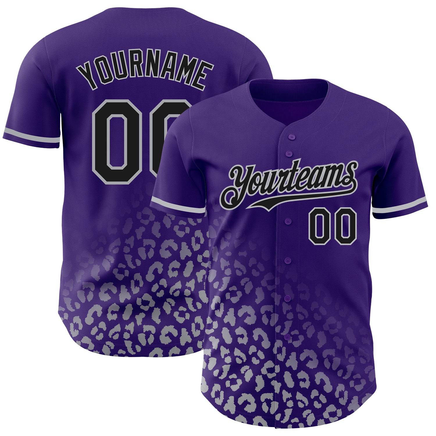 Personalized Purple Black-Gray 3D Pattern Design Leopard Print Fade Fashion Authentic Baseball Jersey Team Custom Name and Number