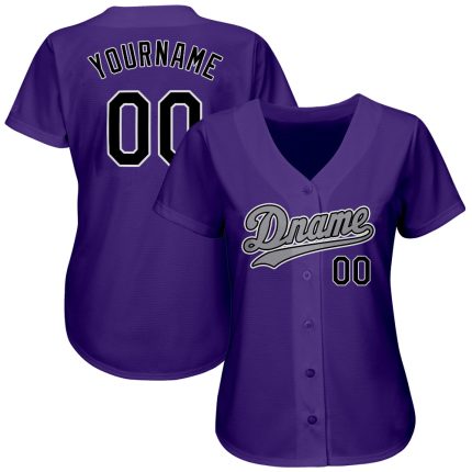 Personalized Purple Black-Gray Authentic Baseball Jersey