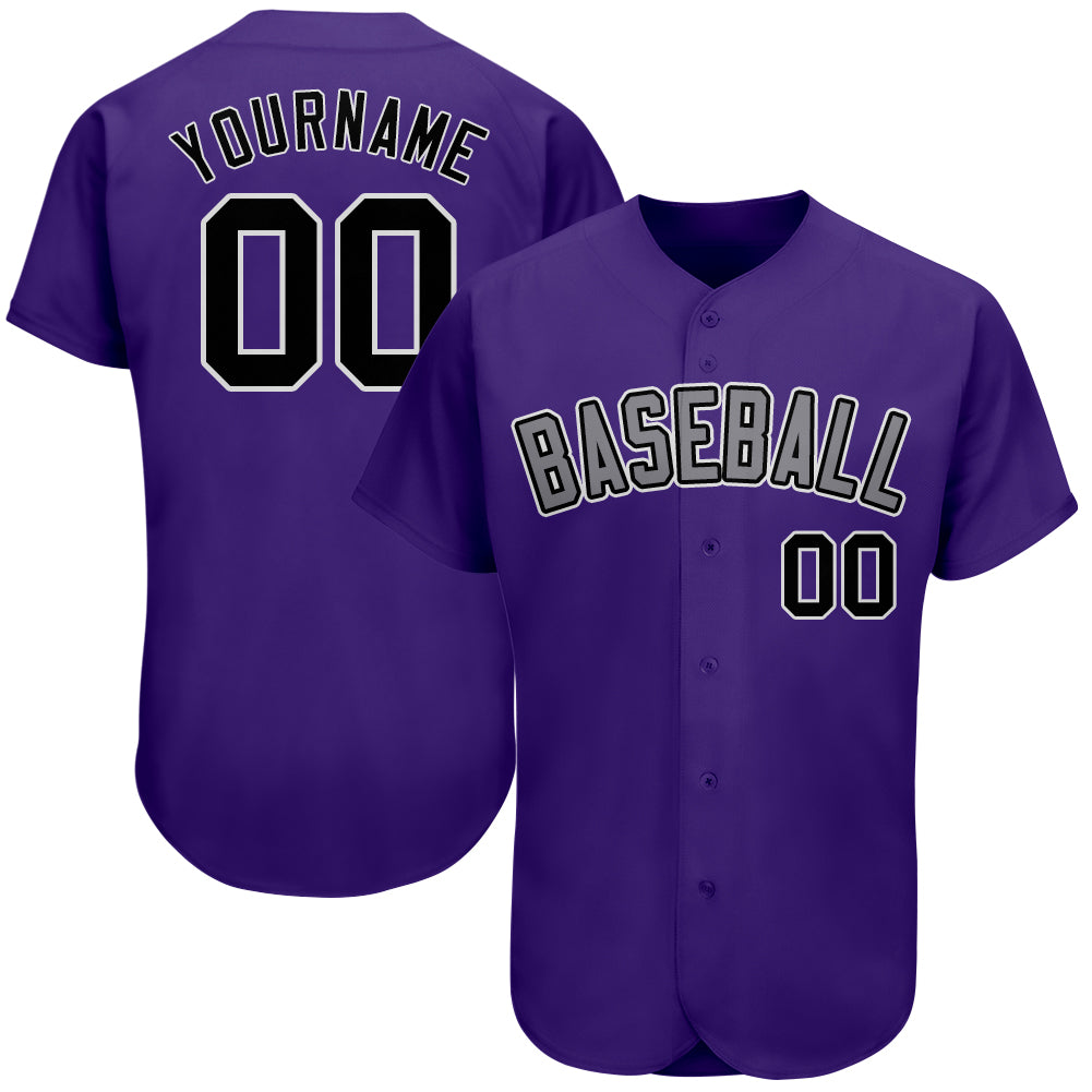 Personalized Purple Black-Gray Authentic Baseball Jersey Team Custom Name and Number