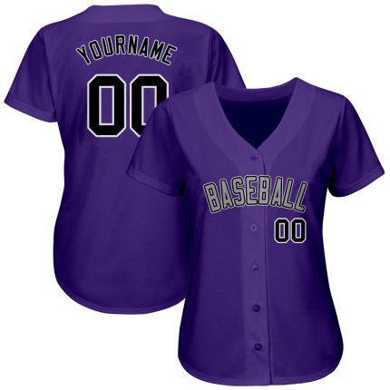 Personalized Purple Black-Gray Authentic Baseball Jersey Team Custom Name and Number