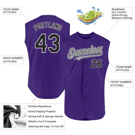 Personalized Purple Black-Gray Authentic Sleeveless Baseball Jersey Team Custom Name and Number