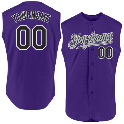 Personalized Purple Black-Gray Authentic Sleeveless Baseball Jersey Team Custom Name and Number