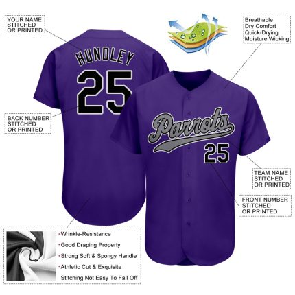 Personalized Purple Black-Gray Authentic Softball Jersey Team Custom Name and Number