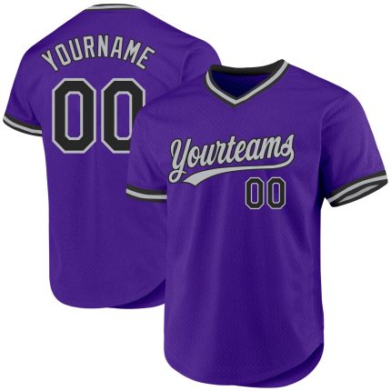 Personalized Purple Black-Gray Authentic Throwback Baseball Jersey Team Custom Name and Number