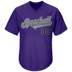 Personalized Purple Black-Gray Authentic Throwback Rib-Knit Baseball Jersey Shirt Team Custom Name and Number