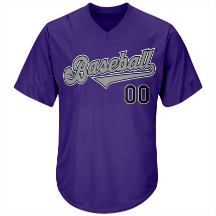 Personalized Purple Black-Gray Authentic Throwback Rib-Knit Baseball Jersey Shirt Team Custom Name and Number