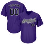 Personalized Purple Black-Gray Authentic Throwback Rib-Knit Baseball Jersey Shirt Team Custom Name and Number