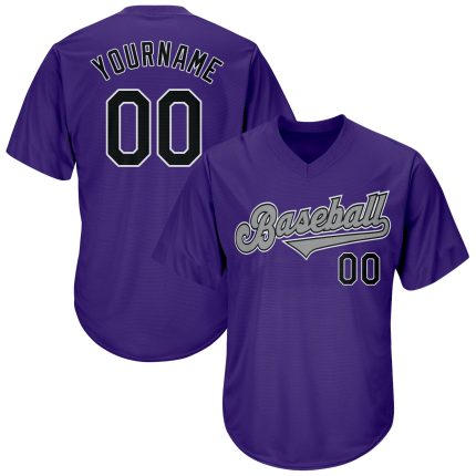 Personalized Purple Black-Gray Authentic Throwback Rib-Knit Baseball Jersey Shirt Team Custom Name and Number