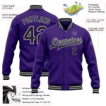 Personalized Purple Black-Gray Bomber Full-Snap Varsity Letterman Jacket