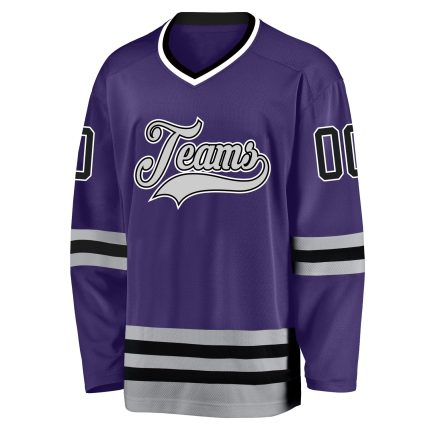 Personalized Purple Black-Gray Hockey Jersey Team Custom Name and Number