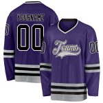 Personalized Purple Black-Gray Hockey Jersey Team Custom Name and Number