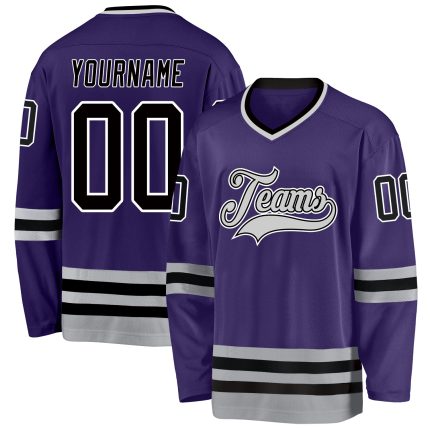 Personalized Purple Black-Gray Hockey Jersey Team Custom Name and Number