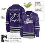Personalized Purple Black-Gray Hockey Jersey Team Custom Name and Number