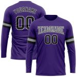 Personalized Purple Black-Gray Long Sleeve Performance T-Shirt Team Custom Name and Number