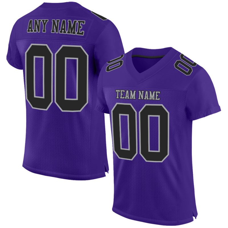 Personalized Purple Black-Gray Mesh Authentic Football Jersey Team Custom Name and Number