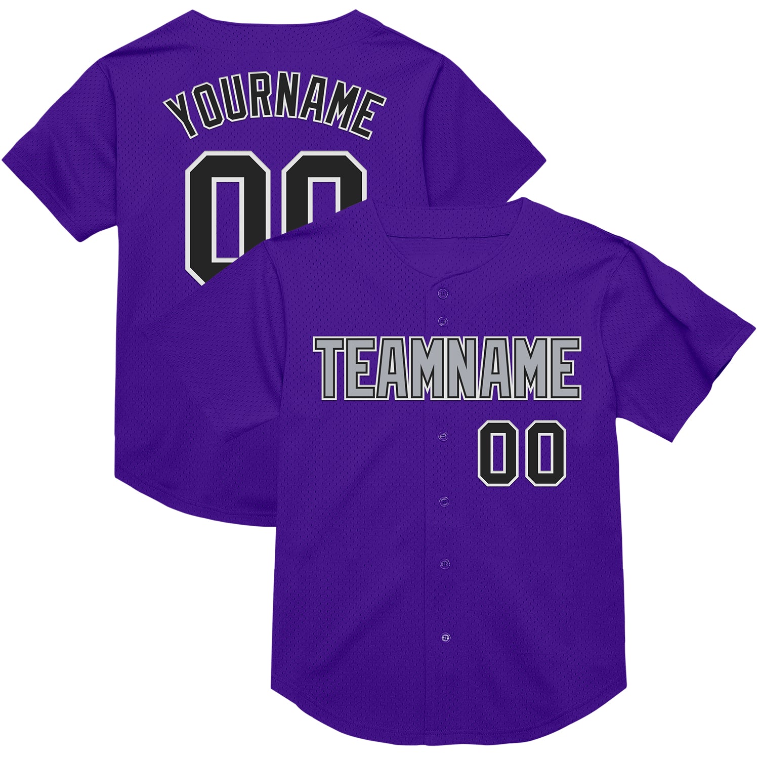 Personalized Purple Black-Gray Mesh Authentic Throwback Baseball Jersey