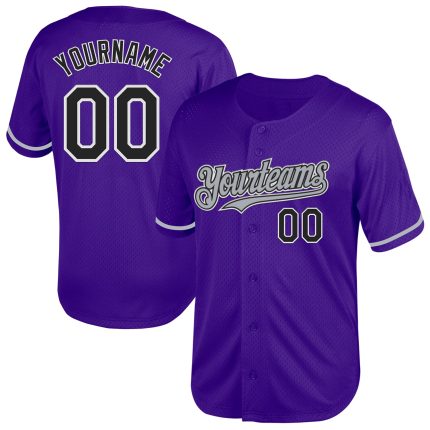 Personalized Purple Black-Gray Mesh Authentic Throwback Baseball Jersey Team Custom Name and Number