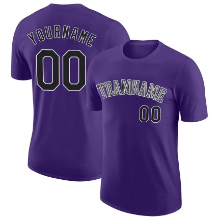 Personalized Purple Black-Gray Performance T-Shirt Team Custom Name and Number