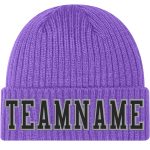 Personalized Purple Black-Gray Stitched Cuffed Knit Hat Team Custom Name and Number