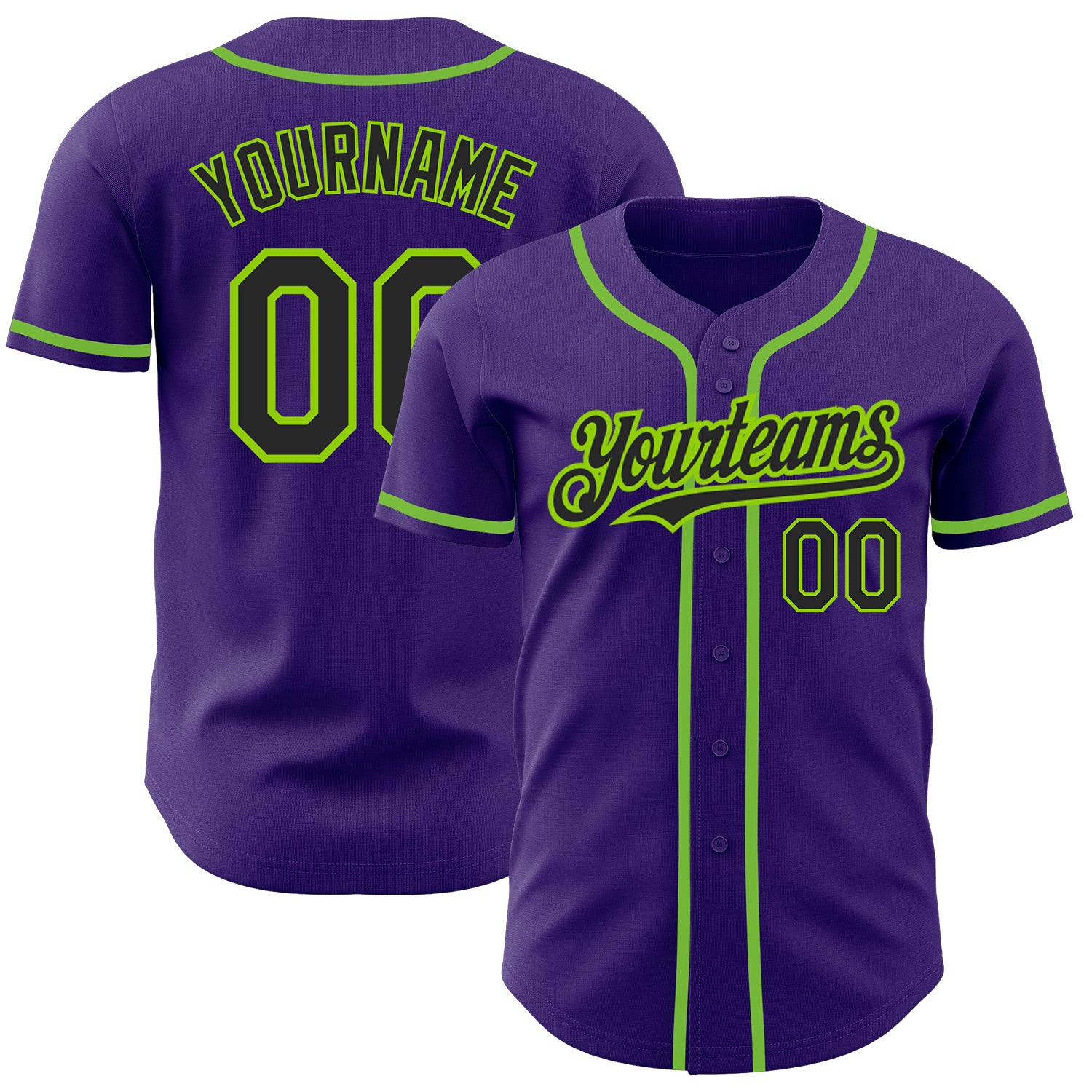 Personalized Purple Black-Neon Green Authentic Baseball Jersey Team Custom Name and Number