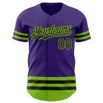 Personalized Purple Black-Neon Green Line Authentic Baseball Jersey Team Custom Name and Number