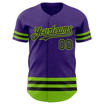 Personalized Purple Black-Neon Green Line Authentic Baseball Jersey Team Custom Name and Number