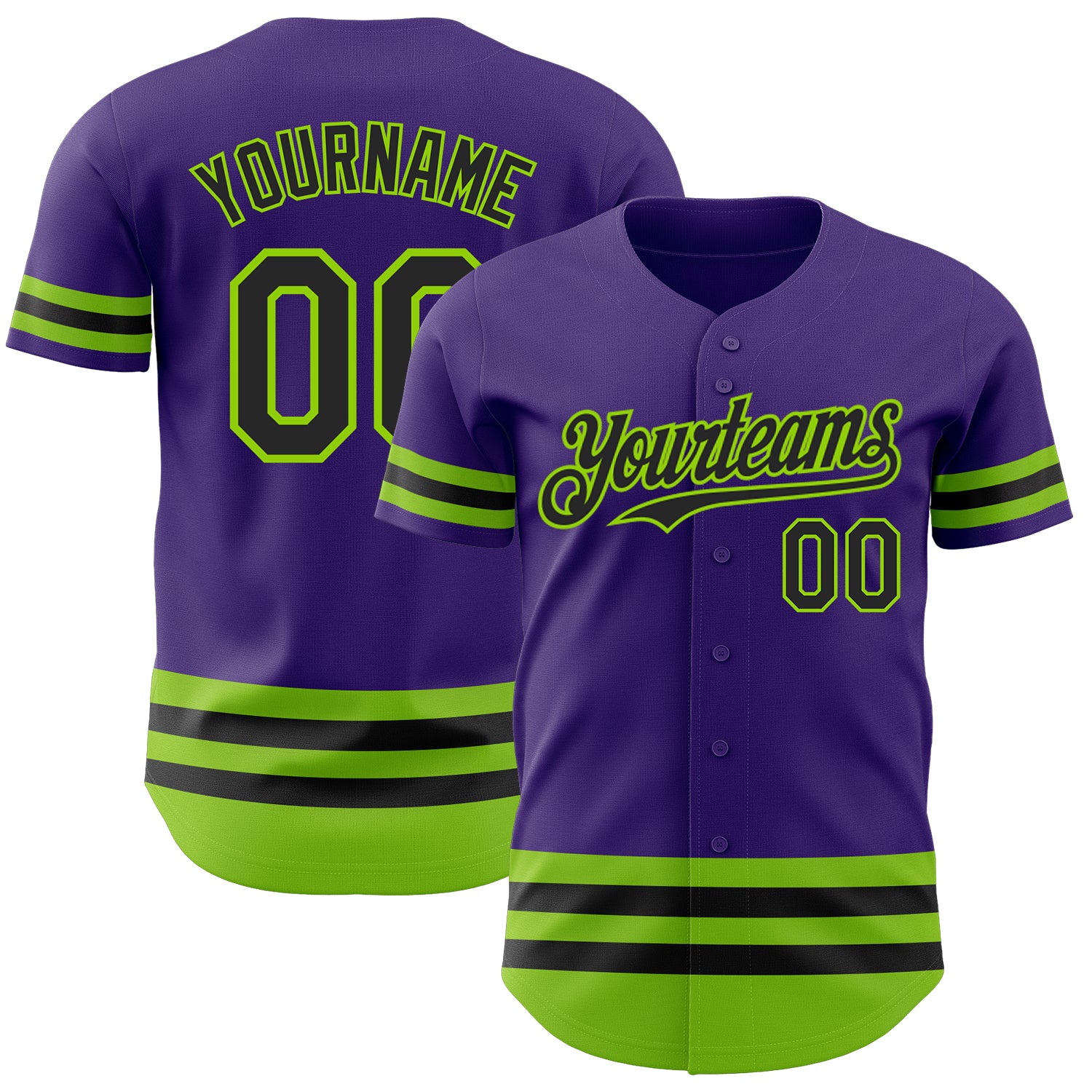Personalized Purple Black-Neon Green Line Authentic Baseball Jersey Team Custom Name and Number