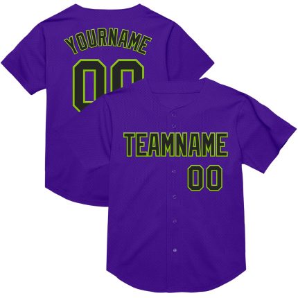 Personalized Purple Black-Neon Green Mesh Authentic Throwback Baseball Jersey