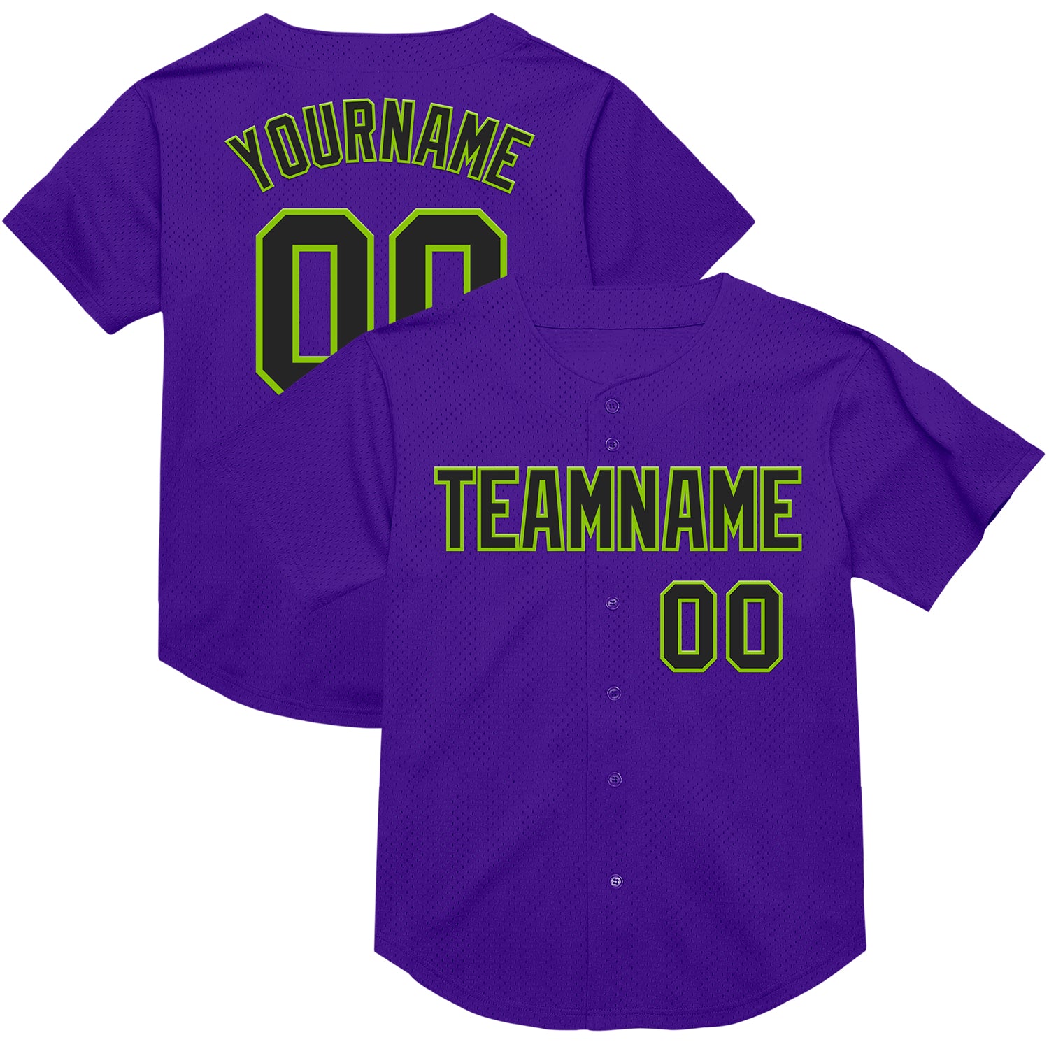 Personalized Purple Black-Neon Green Mesh Authentic Throwback Baseball Jersey